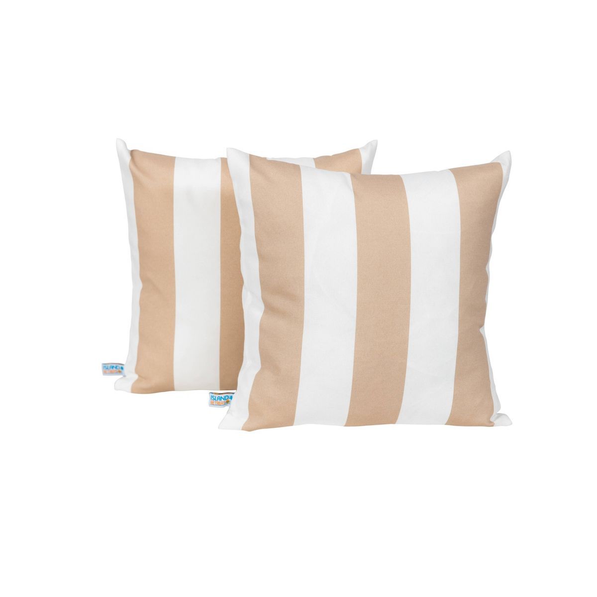 Set of 2 Striped All-Weather Outdoor Throw Pillow Champagne/White - Blue Wave | Target