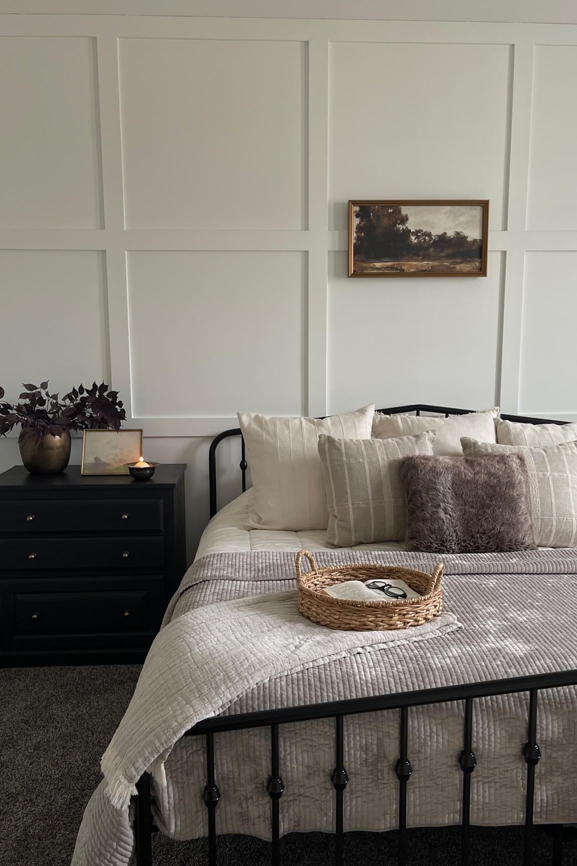 Neutral master bedroom wall art, black metal bed frame, modern vintage bedrokm

#LTKhome #LTKFind #LTKstyletip