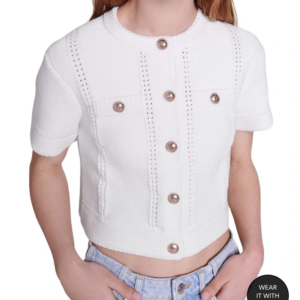 Maje White Short Sleeve Cardigan | Poshmark