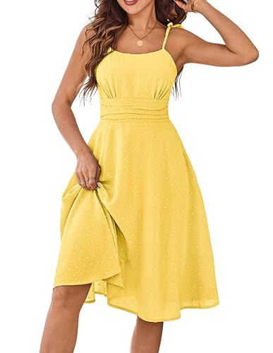 Belle Poque Women Yellow Dress Spaghetti Strap Sundresses Summer Fit and Flare Swing Dress XL | Amazon (US)
