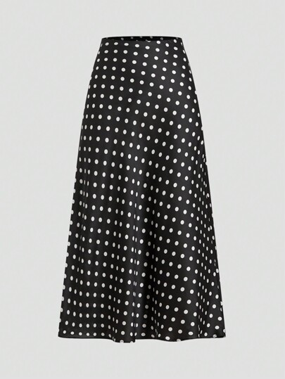 Firerie Elegant Polka Dot Satin Skirt | SHEIN