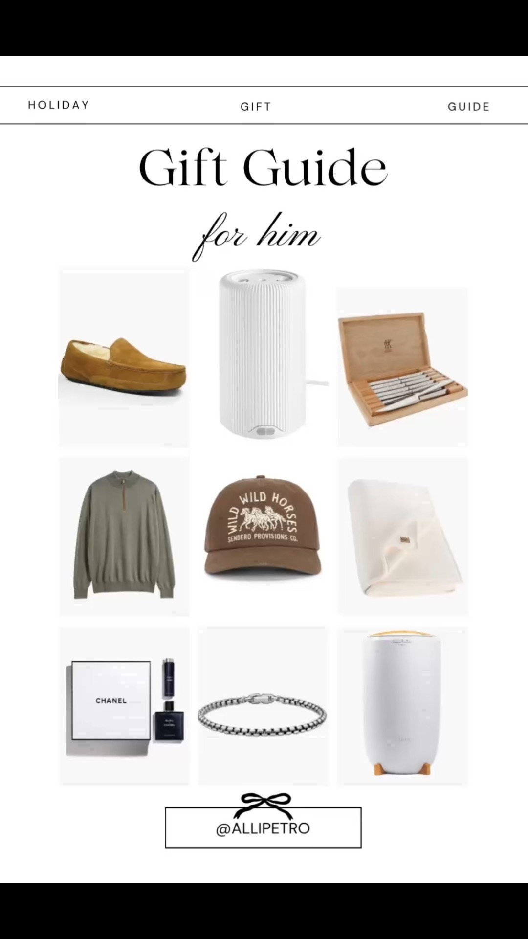 if you’re looking for a gift for the men in your life, whether it’s your brother, dad, boyfriend, or husband, look no further! this is the best gift guide for him - featuring Ugg slippers, a Pura Plus, a knife set, Peter Millar quarter zip, trendy trucker hat, cozy throw blanket, cologne, David Yurman, and a towel warmer 👀

#LTKGiftGuide #LTKHoliday #LTKSaleAlert