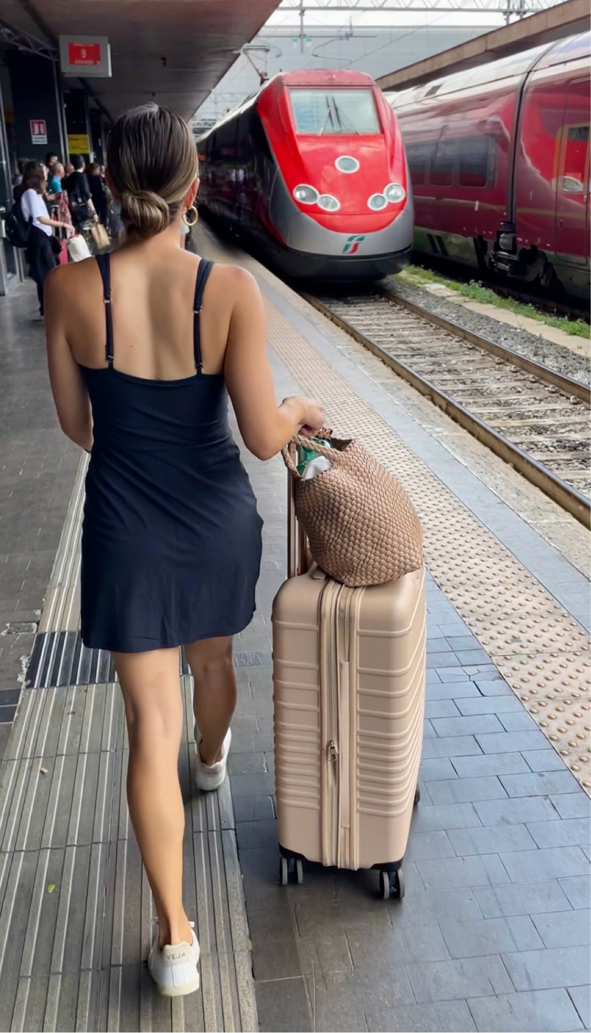 Travel outfit and go-to luggage. Wearing a size small in dress and sneakers are tts. 

#LTKxAF #LTKSaleAlert #LTKTravel