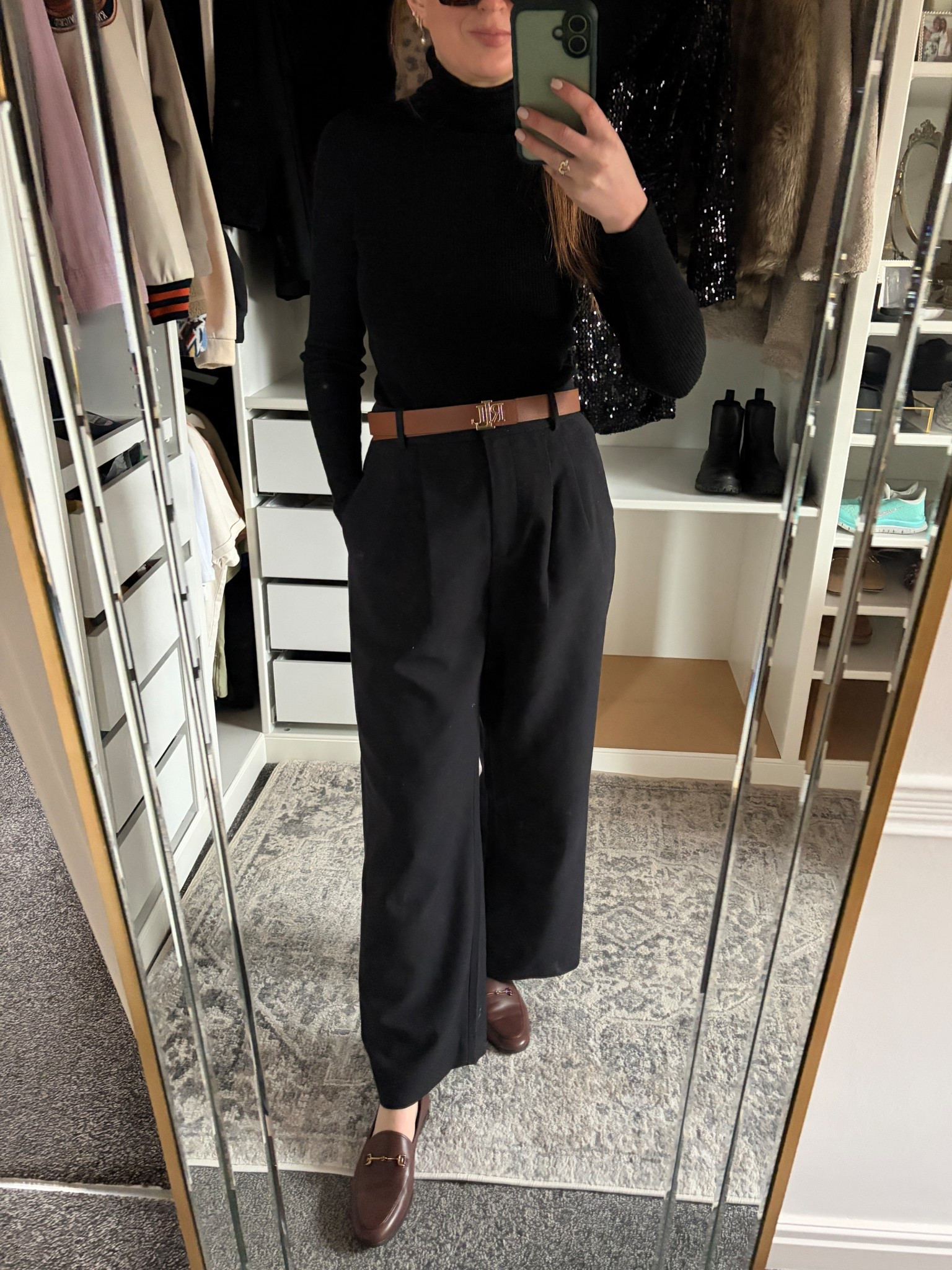 Proof that comfy can still be workwear 🤎 Black Abercrombie Sloane trousers (my go-to), ribbed roll neck, brown loafers + my Ralph Lauren reversible belt switched to tan to break up the black. Easy, elevated, office-ready. usiness casual outfit, classic workwear, loafers work outfit, quiet luxury style, elevated basics, office chic, winter capsule wardrobe, business casual workwear, business workwear

#LTKuk #LTKwinter #LTKworkwear
