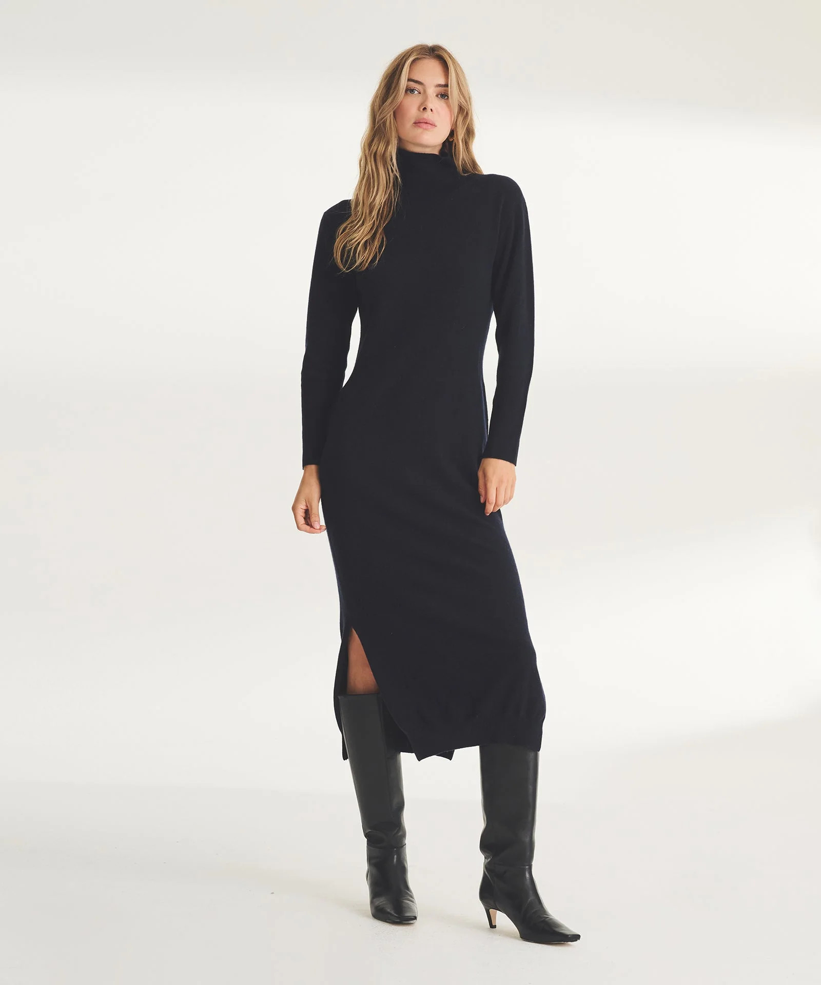 Signature Cashmere Turtleneck Dress with Slits | NAADAM