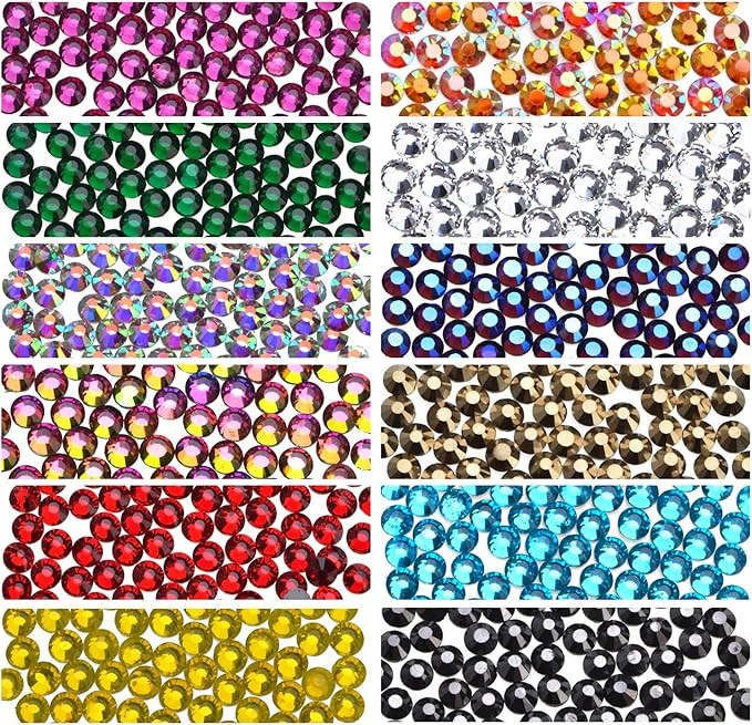 1800Pcs Hot Fix Glass Flatback Rhinestones HotFix Round Crystal Gems 5MM (12 Mixed Colors, 5mm SS... | Amazon (US)