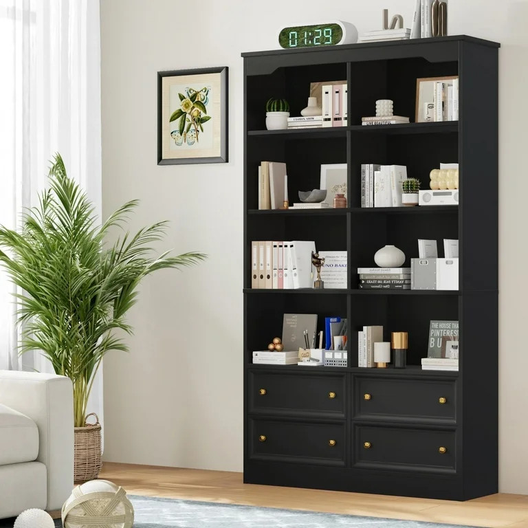 Homfa Double Row 6 Tier Bookcases, 71 in Tall Bookcase Bookshelf with 4 Drawers and 8 Display Cub... | Walmart (US)