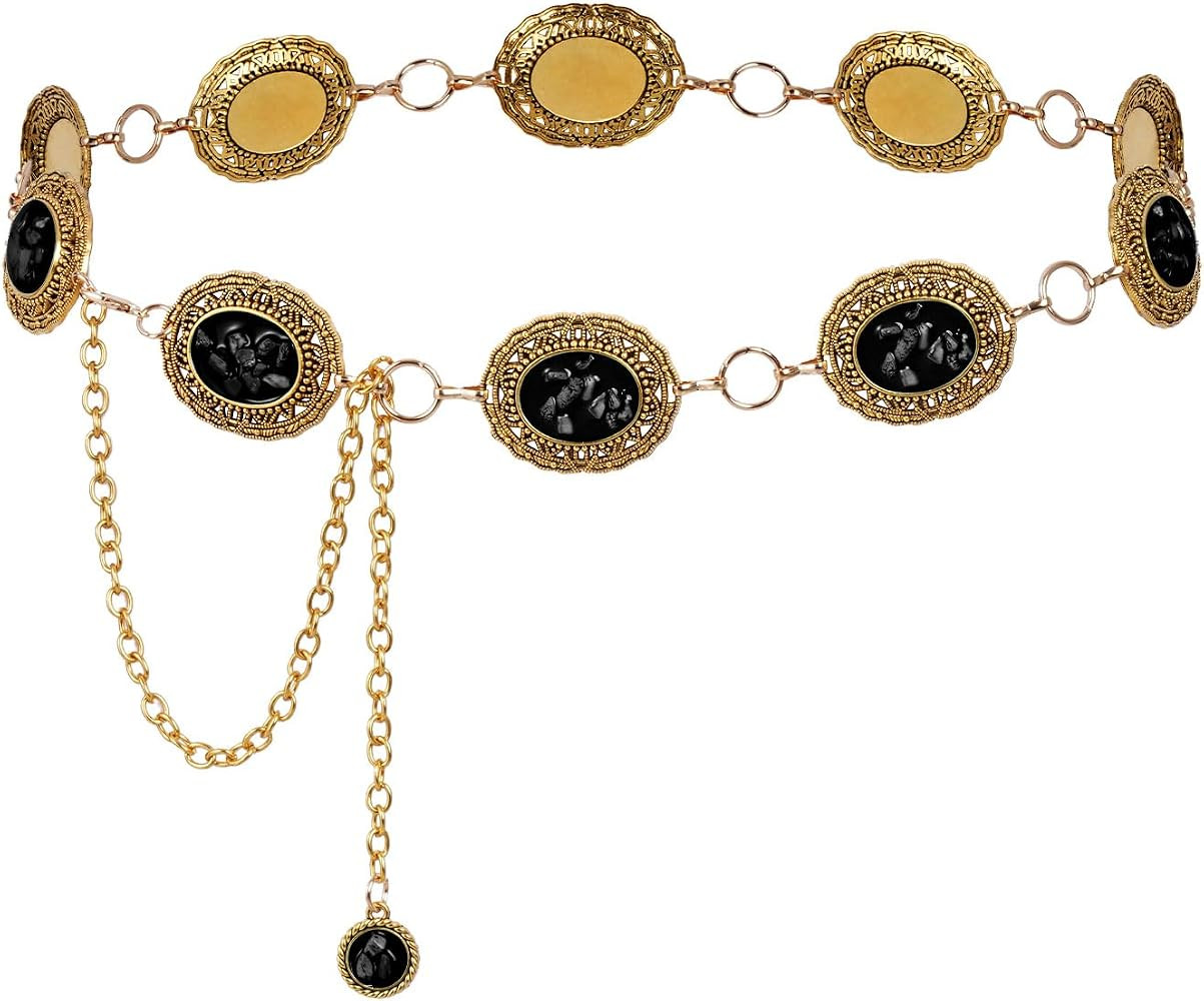 Topbuti Western Concho Chain Belt Women Cowgirl Turquoise Boho Diamond Gems Metal Waist Chain Bel... | Amazon (US)