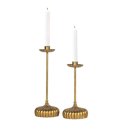 Clove French Country Antique Gold Leaf Candle Holder - Set of 2 | Kathy Kuo Home