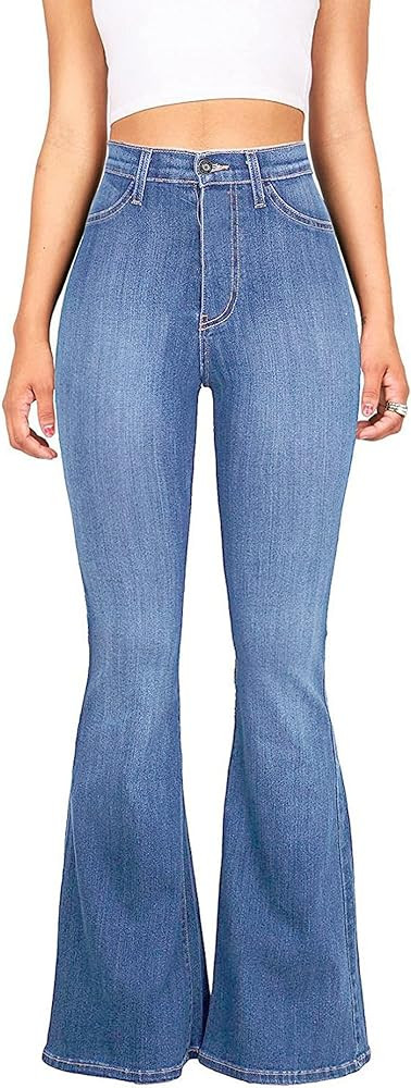 High Waisted Bell Bottom Jeans for Women Black Flare Retro Bootcut Stretch Wide Leg Denim Pants | Amazon (US)