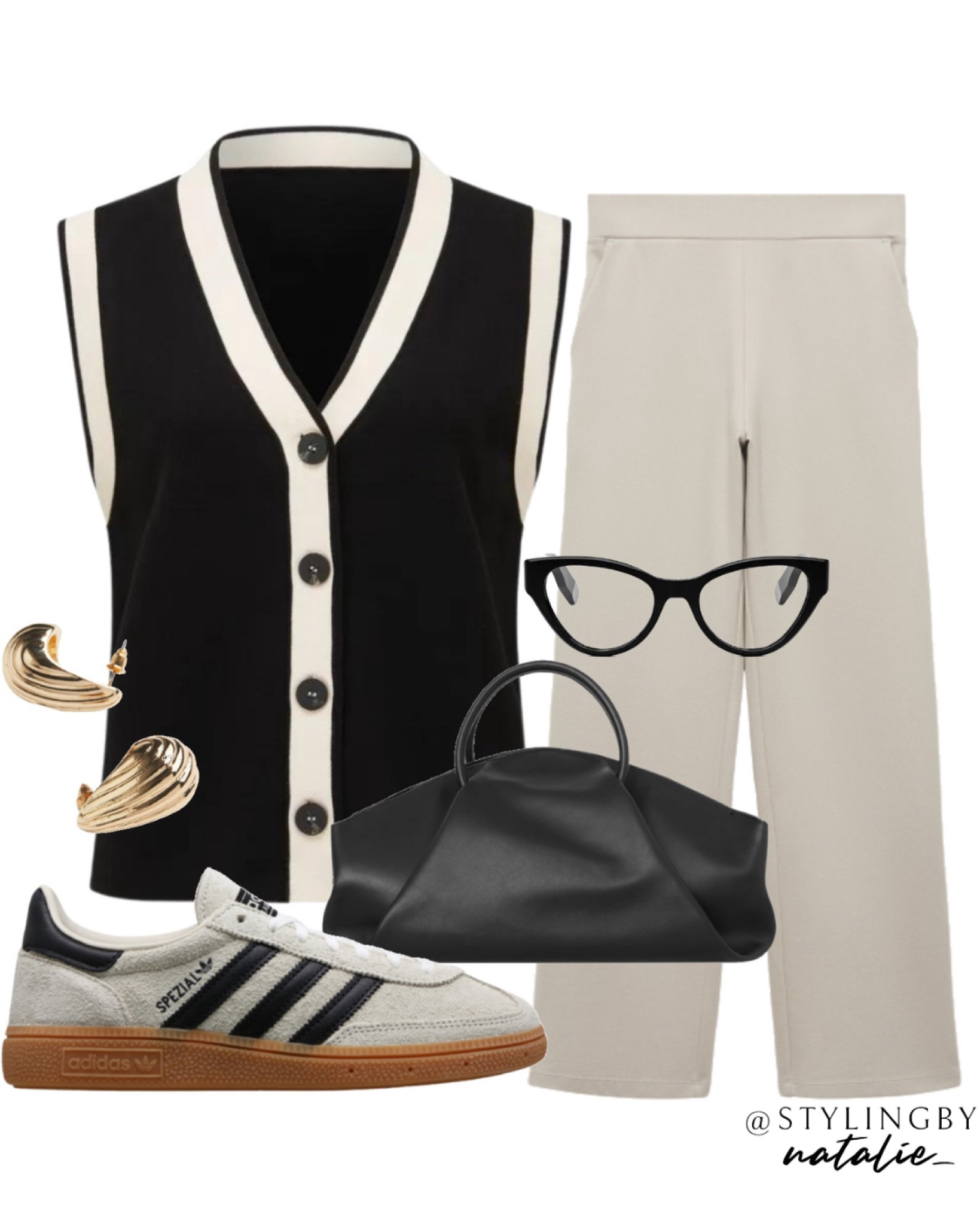 Knit colour block button up vest, jogger trousers, adidas Spezial trainers, black gold tote bag & gold earrings.
Comfy casual work wear, autumn looks, fall outfits, office wear.

#LTKeurope #LTKstyletip #LTKautumn