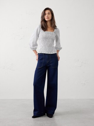 Seersucker Smocked-Bodice Top | Banana Republic Factory