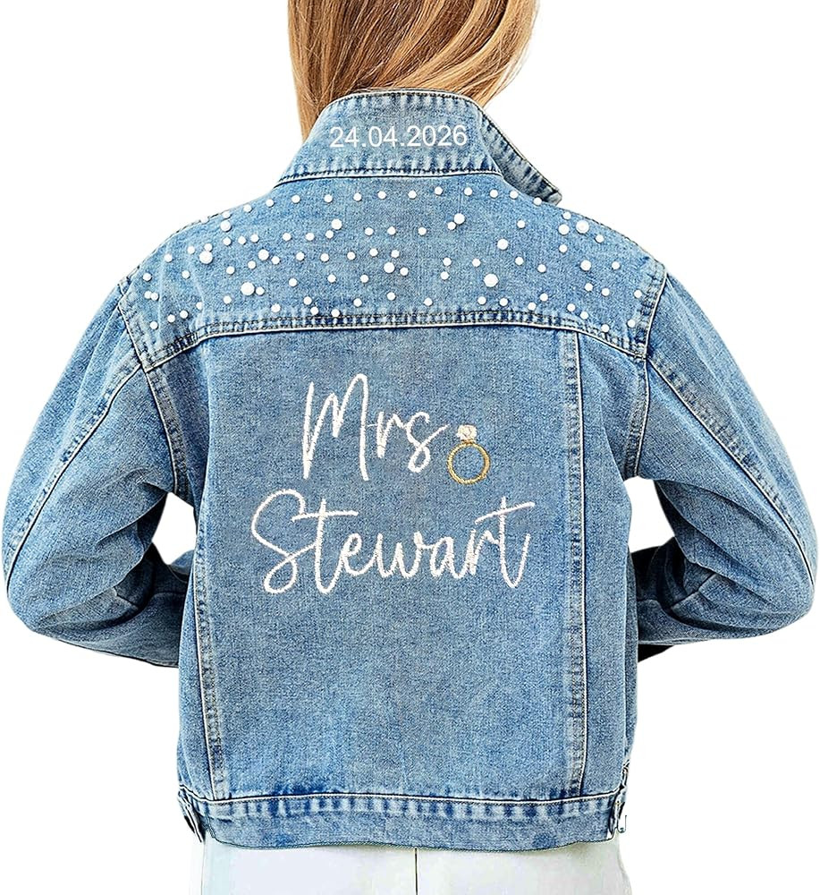 Noni Personalized Embroidered Bride Denim Jacket, Future Mrs Jean Jacket With Pearls, Wedding gif... | Amazon (US)