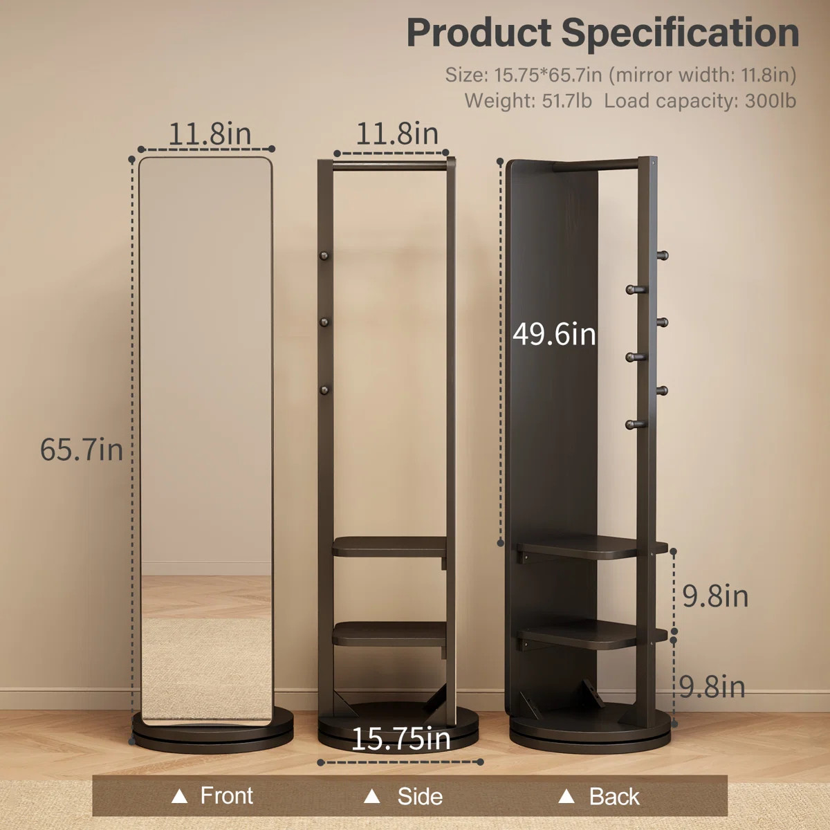 Solid Wood Frame Full Length Mirror | Multifunctional Entryway Organizer with Clothing Rack & Hoo... | Wayfair North America