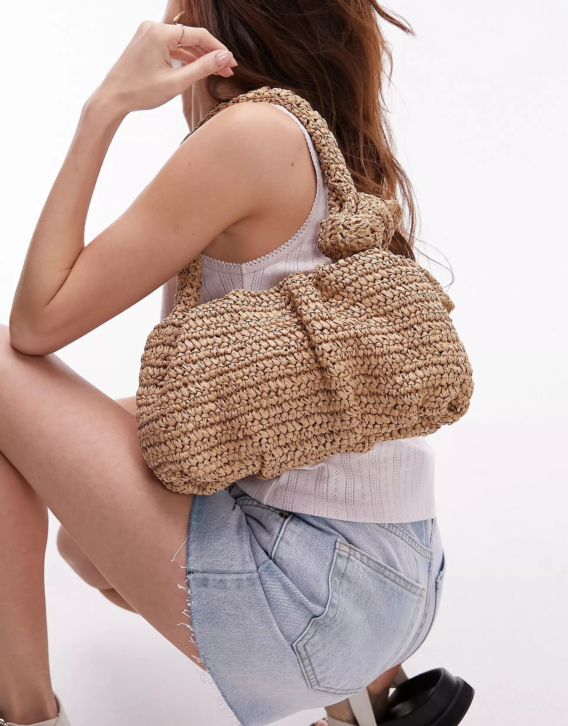 Topshop Sandy straw shoulder bag with knotted handle in natural | ASOS (Global)