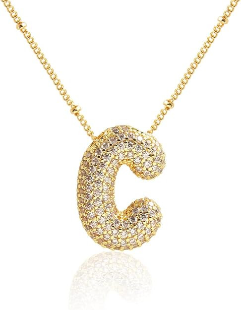 18k Gold Plated Dainty Cubic Zirconia Bubble Alphabet 26 A-Z Letter Necklace, Personalized Monogr... | Amazon (US)