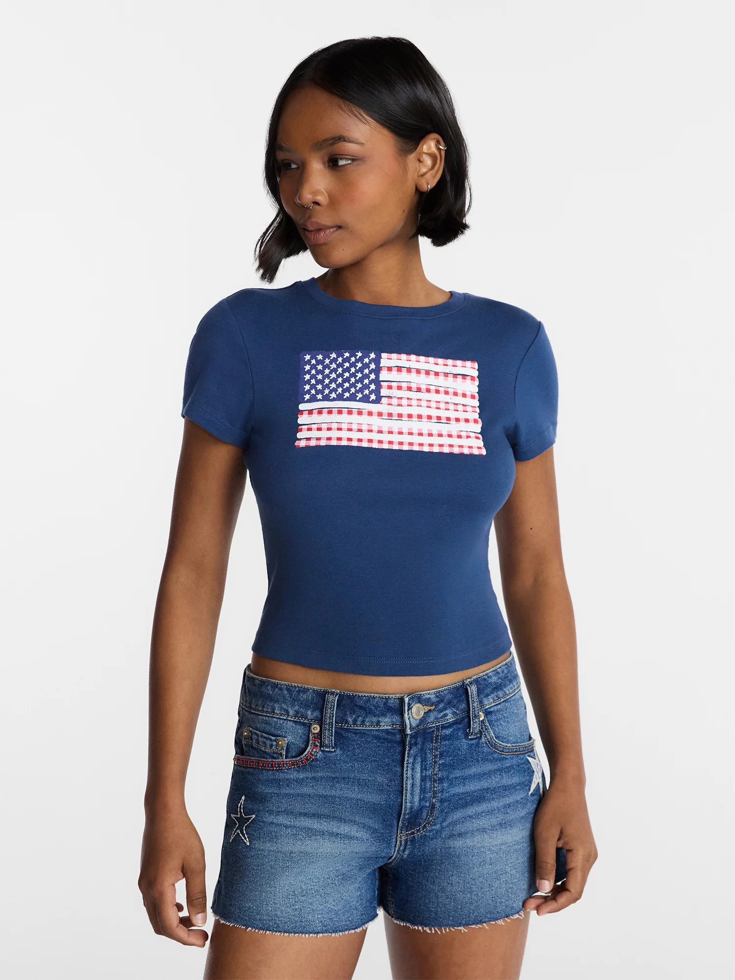 No Boundaries Americana Graphic Baby Tee, Women's and Women's Plus XXS-4X - Walmart.com | Walmart (US)