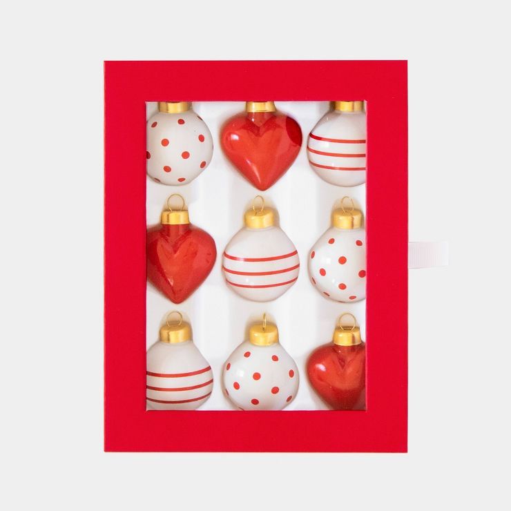 9ct Hearts Glass Ornament Set Red/White - Sugar Paper™ + Target | Target
