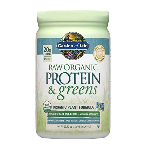 Garden of Life Raw Organic Protein & Greens Lightly Sweet, Vegan Protein Powder for Women and Men, Plant Protein, Pea Protein, Greens & Probiotics, Dairy Free, Gluten Free Low Carb Shake, 20 Servings | Amazon (US)