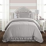 Lush Decor Light Gray Reyna Comforter Ruffled 2 Piece Set with Pillow Sham Twin XL Size Bedding | Amazon (US)