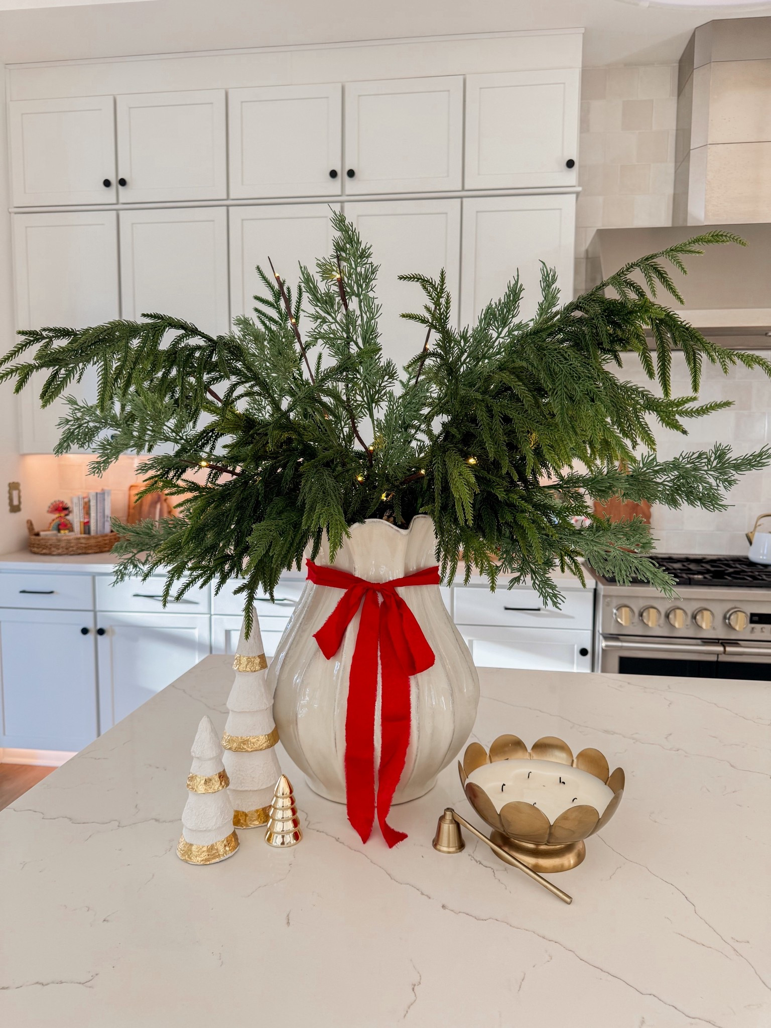 Christmas kitchen decor with my favorite life like Norfolk stems from Amazon! 

#LTKHoliday #LTKSeasonal #LTKHome