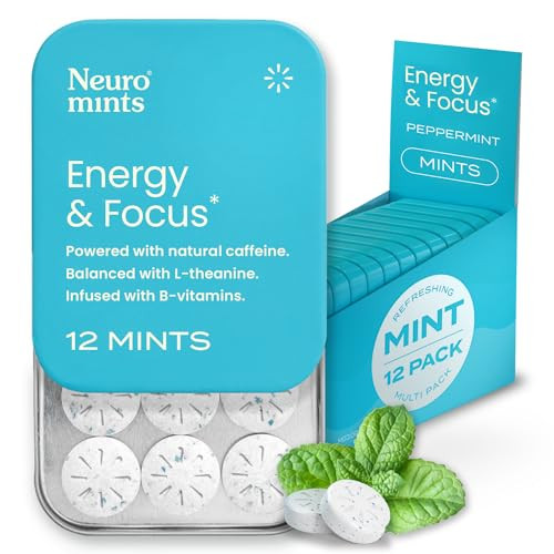 NeuroGum Energy Caffeine Mints (144 Pieces) - Sugar Free with L-theanine + Natural Caffeine + Vitamin B12 & B6 - Nootropic Energy & Focus Supplement for Women & Men - Keto & Vegan, Peppermint Flavor | Amazon (US)