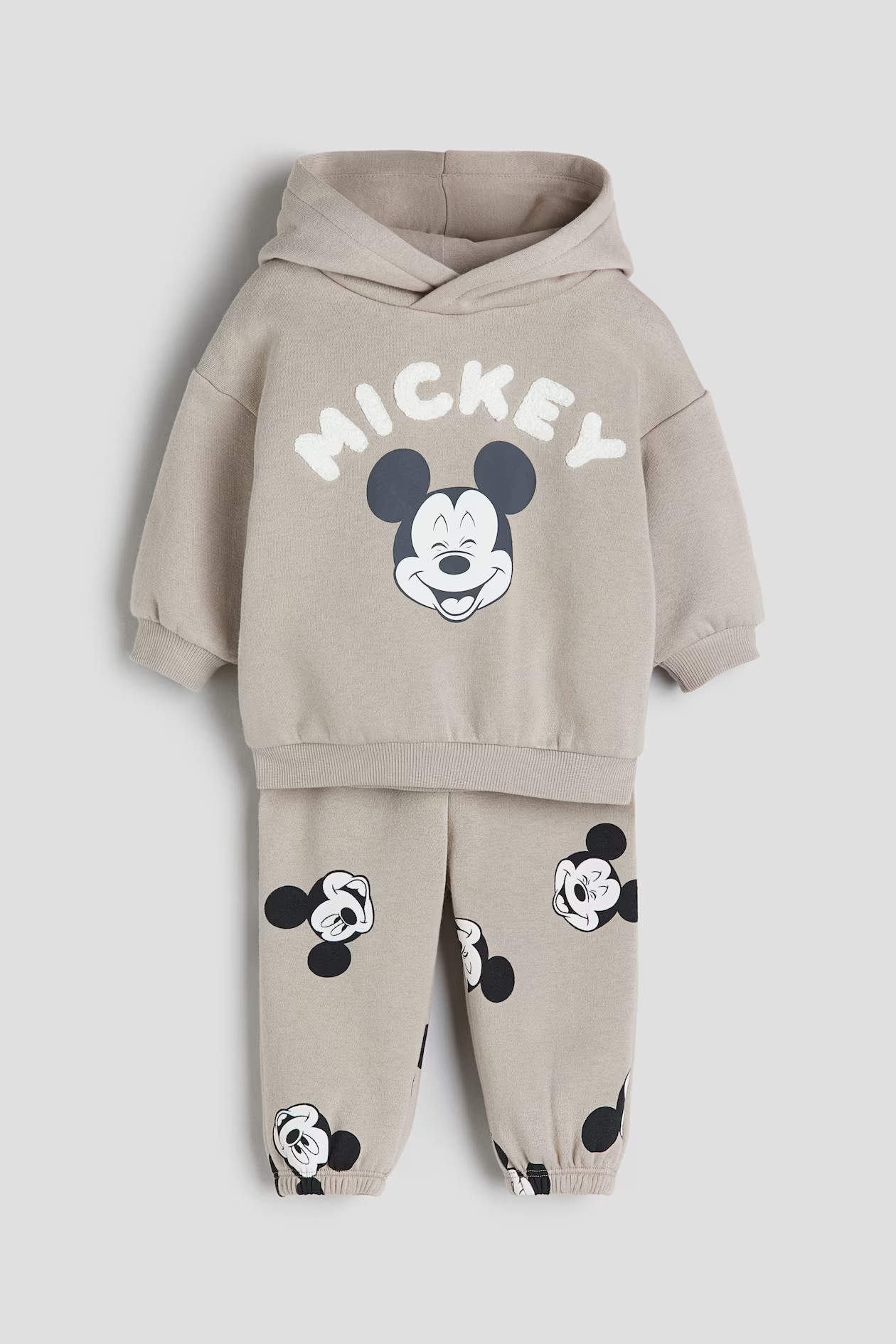 2-piece Printed Sweatshirt Set - Long sleeve - Long - Beige/Mickey Mouse - Kids | H&M US | H&M (US + CA)