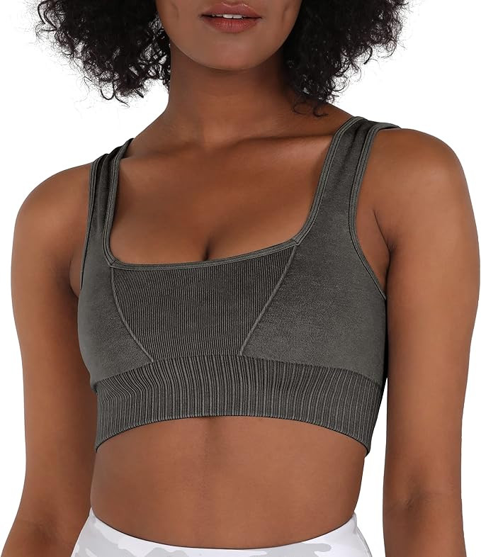 ODODOS Seamless Square Neck Sports Bra for Women Ribbed Crop Tank Casual Low Back Cropped Tops | Amazon (US)