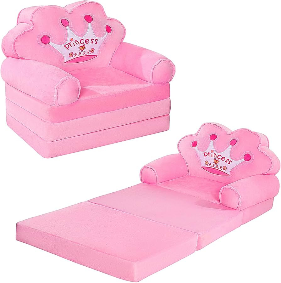 MOONBEEKI Kids Foldable Sofa Bed, Princess Chair for Toddlers 1-3, Pink Cartoon Shape, High Densi... | Amazon (US)