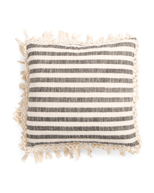20x20 Woven Stripe Fringe Pillow | TJ Maxx