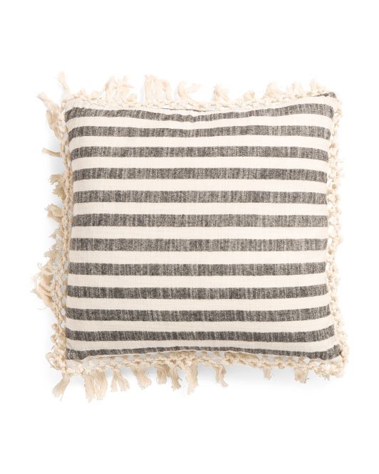 20x20 Woven Stripe Fringe Pillow | TJ Maxx
