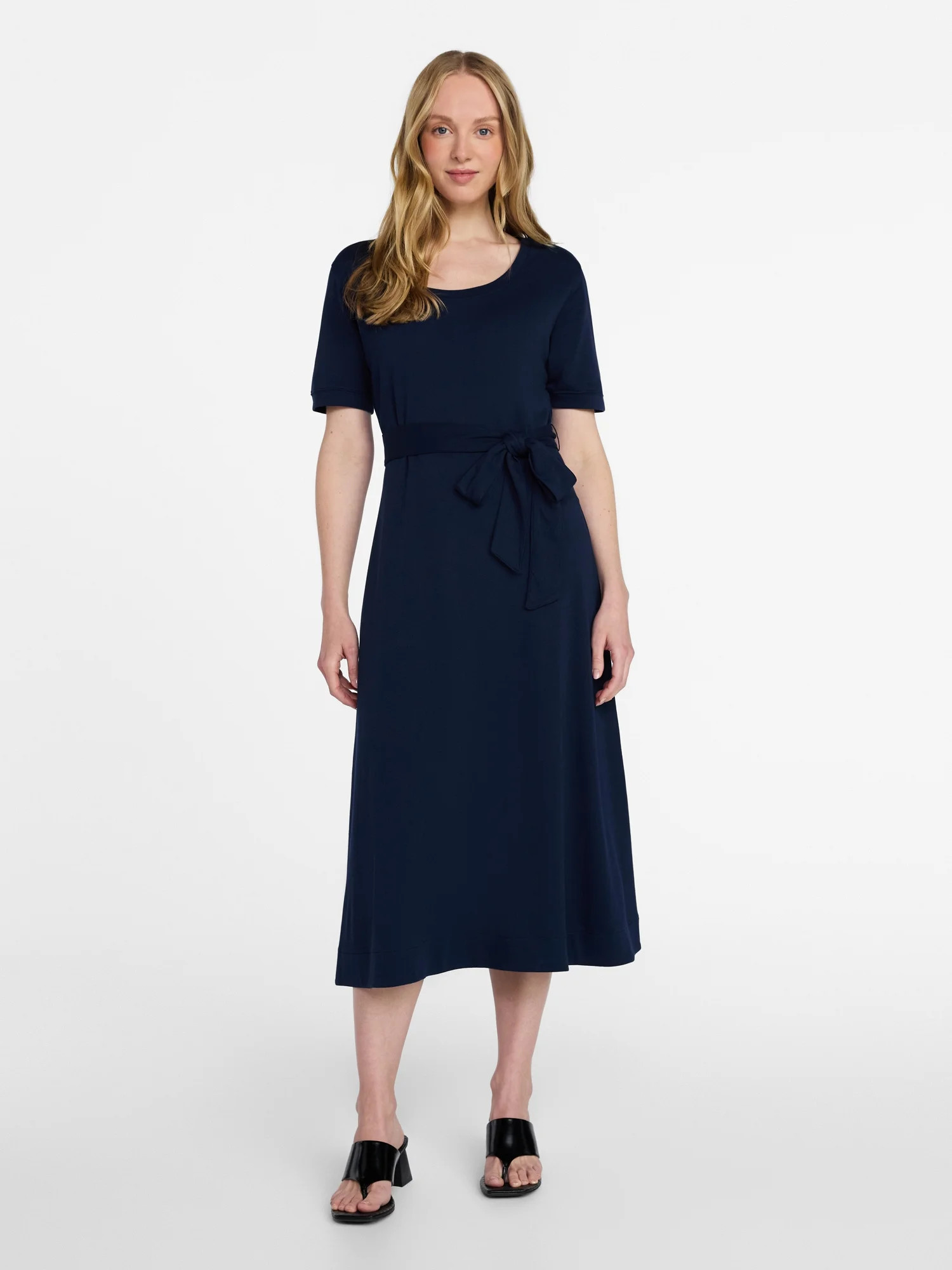 Time and Tru Women's Knit Midi Dress with Tie Belt, Sizes XS-XXXL | Walmart (US)