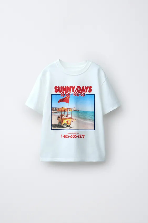 Round neck, short sleeve T-shirt. Front print. | Zara US
