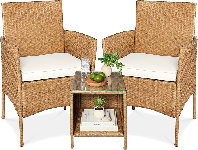 Best Choice Products 3-Piece Outdoor Wicker Conversation Bistro Set, Space Saving Patio Furniture... | Amazon (US)