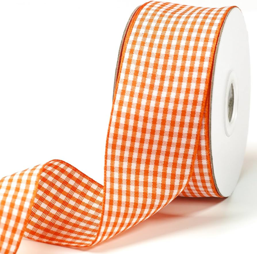 Orange 1 1/2 inch Plaid Ribbon Roll 1.5inch 20 Yards Checked Polyester Gingham Ribbon Flower Bouq... | Amazon (US)