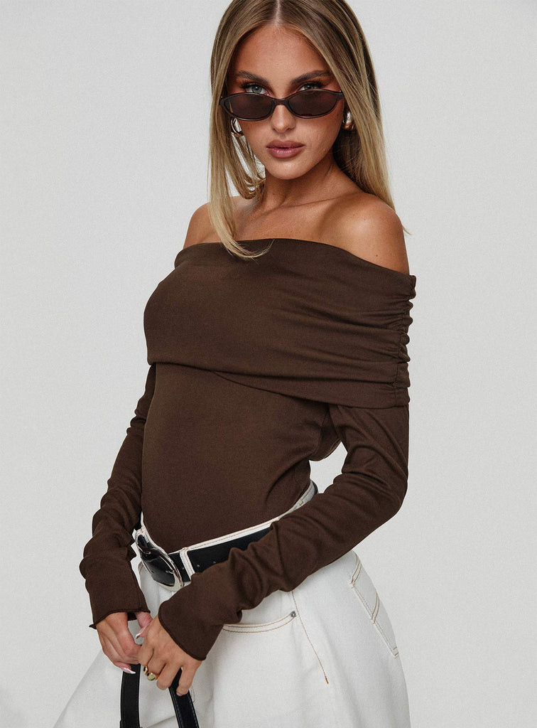 Spoilt Off The Shoulder Bodysuit Brown | Princess Polly US