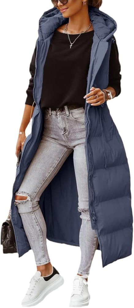 Shanfetl Women's Long Quilted Vest Hooded Maxi Length Sleeveless Puffer Vest Padded Coat Winter O... | Amazon (US)