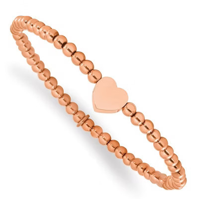 Chisel Stainless Steel Polished Rose IP-plated Heart 4mm Beaded Stretch Bracelet | Target