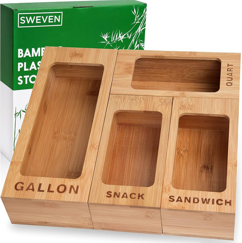 Ziplock Bag Storage Organizer for Drawer | Bamboo Bag Organizer | Zip Lock Bag Container Organize... | Amazon (US)