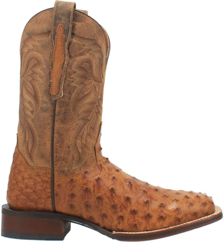 Dan Post Mens Alamosa Embroidered Ostrich Square Toe Pull On Dress Boots Mid Calf - Brown | Amazon (US)