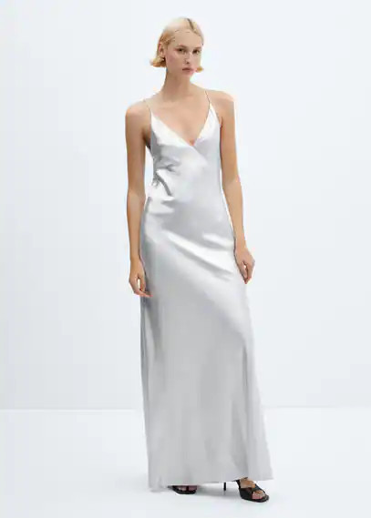 MANGO - Metallic gown silver - M - Woman | Mango (US/MX/AU)