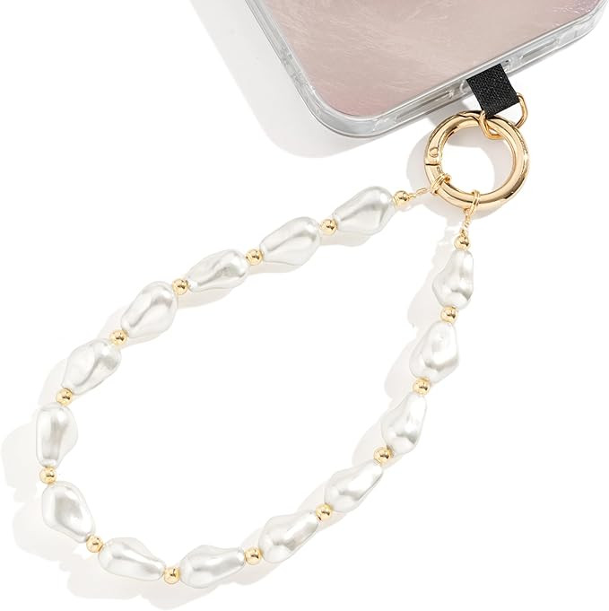 Little Fire Craft Baroque Pearl Beaded Phone Wrist Strap Irregular Pearl Beaded Lanyard Phone Cha... | Amazon (US)