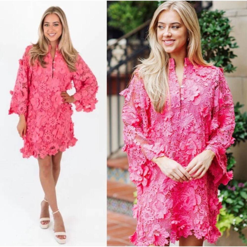 B48 J. Marie Seraphina Floral 3D\u200e Lace Dress Pink XS Shift Garden Party Vacay | Poshmark