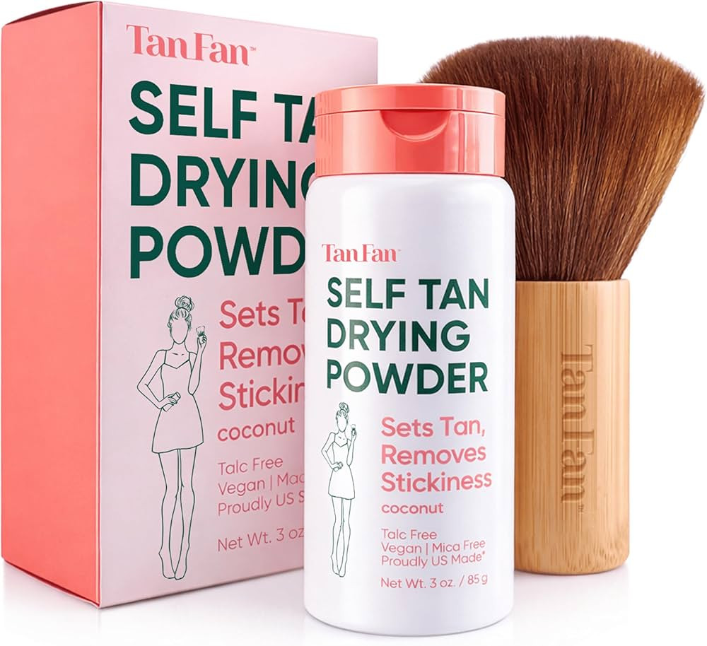 Tan Fan Self Tan Drying Powder Kit - Eliminates Sticky Self Tanner Feel -100% Vegan Natural Talc-... | Amazon (US)