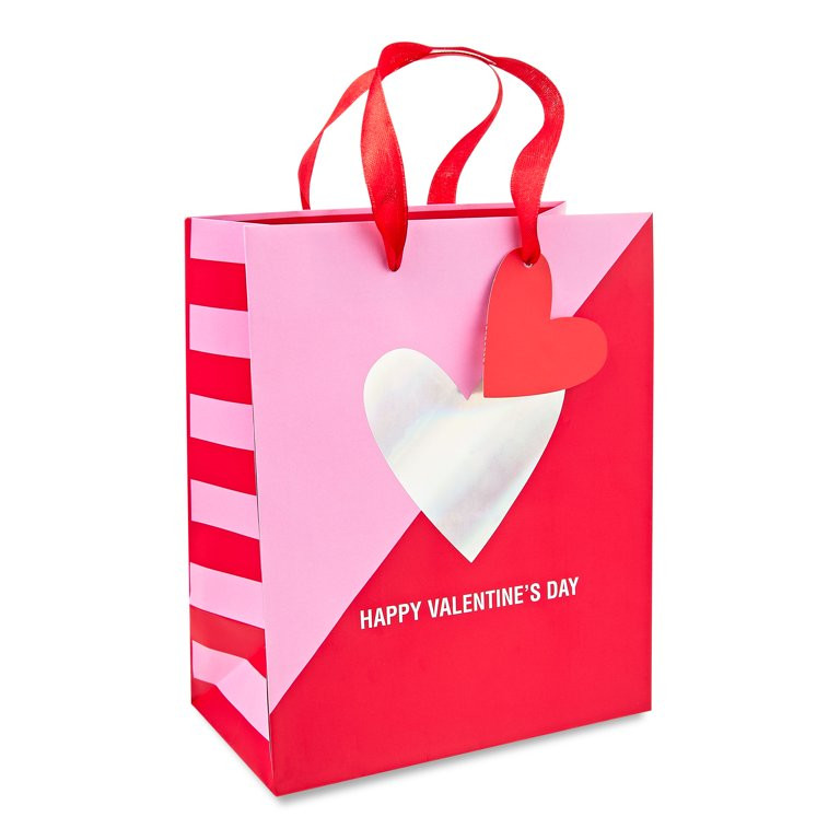 Valentine's Day Pink Paper Gift Bag, Foil Heart, 8.6", by Way To Celebrate | Walmart (US)
