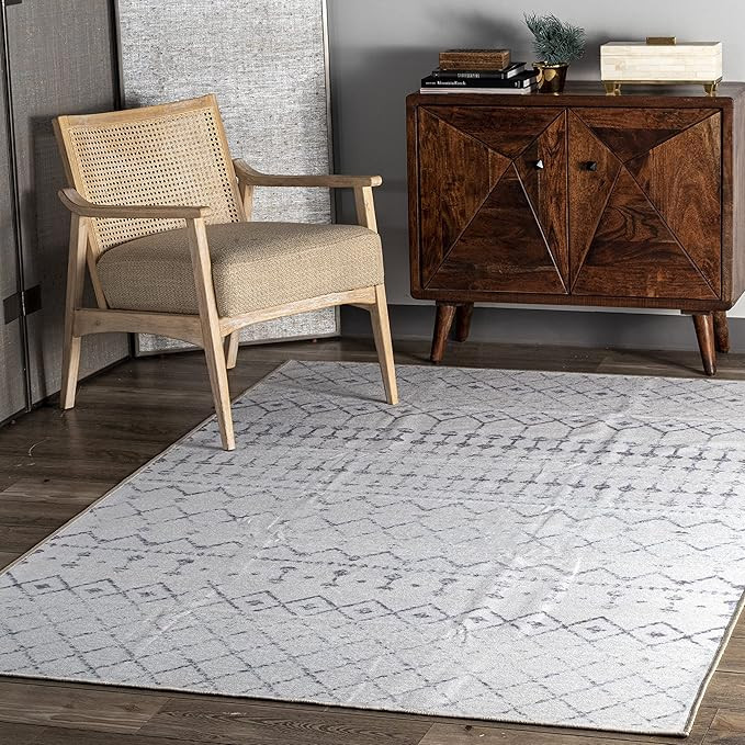 nuLOOM Moroccan Blythe Area Rug, 10' Square, Grey/Off-white | Amazon (US)