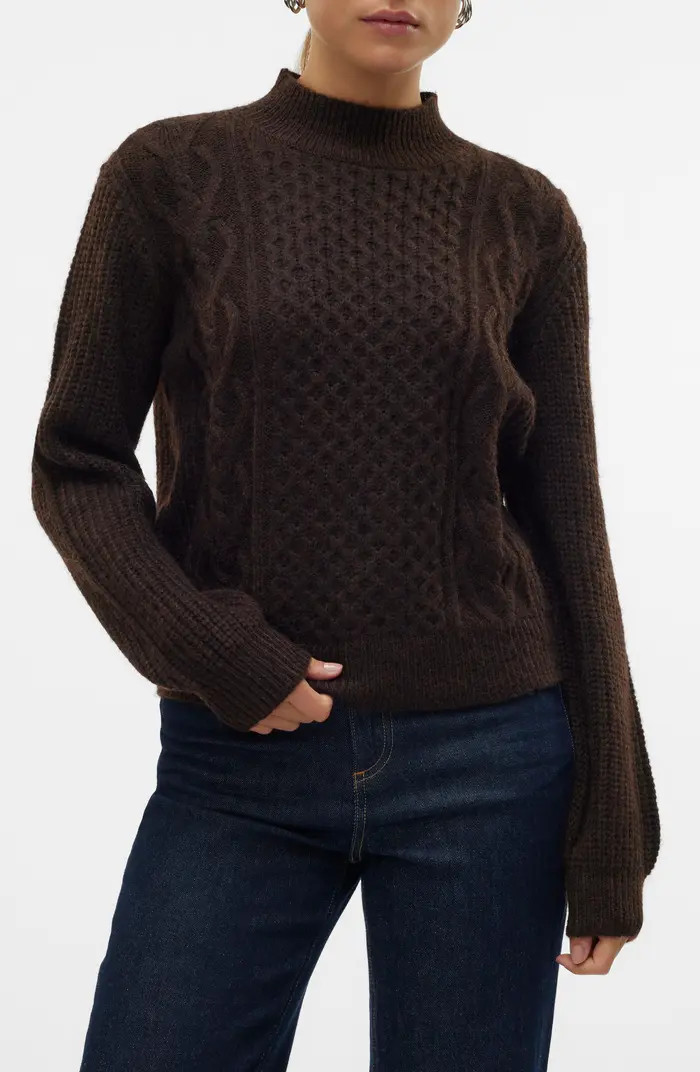 VERO MODA Universe Mock Neck Cable Sweater | Nordstrom | Nordstrom