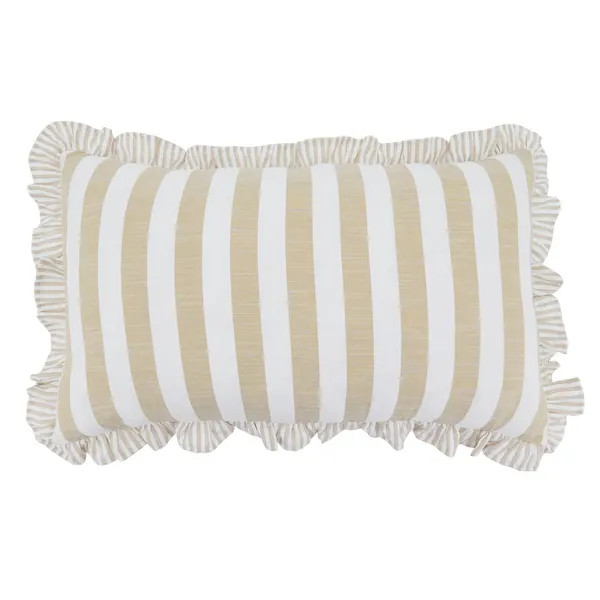 Striped Ruffle Edge Cotton-Blend Throw Pillow - Classic Cabana Stripe Design for Sofa, Bed & Acce... | Bed Bath & Beyond