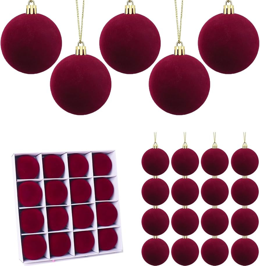 16 Pcs Red Velvet Christmas Balls, 3.15 Inch Velvet Ornaments for Christmas Tree, Flocked Ornamen... | Amazon (US)