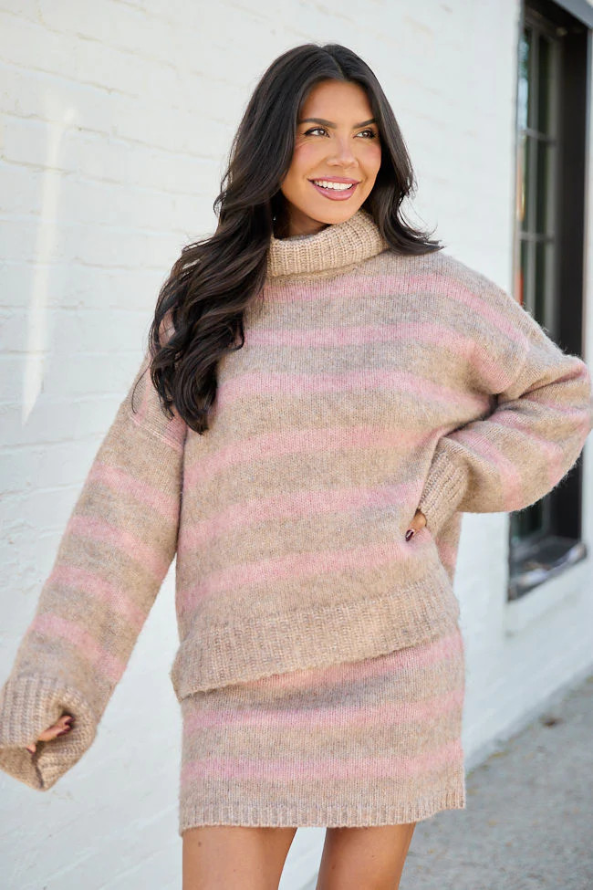 Steffy Pink Striped Cowl Neck Sweater | Pink Lily